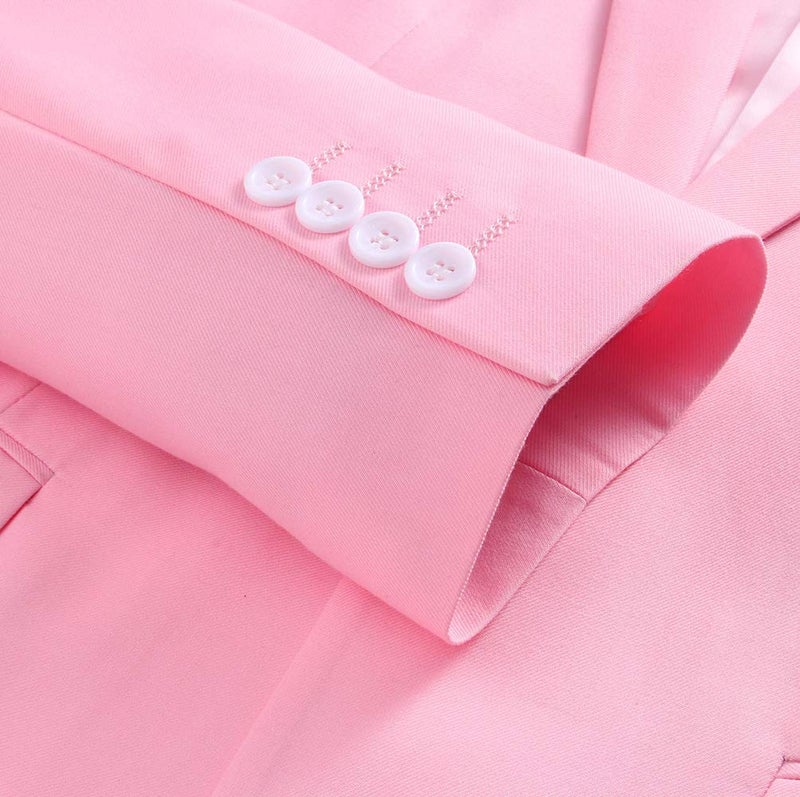 UNINUKOO Mens Suit Slim Fit 1 Button 2 Piece Wedding Party Holiday Solid Color Tux Suits for Men US Size 34 Light Pink - Image 2